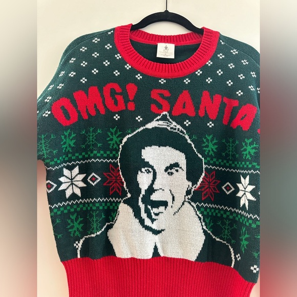 ELF “OMG! Santa!” Green & Red Holiday Ugly Sweater Christmas Party Festive S - Picture 9 of 11